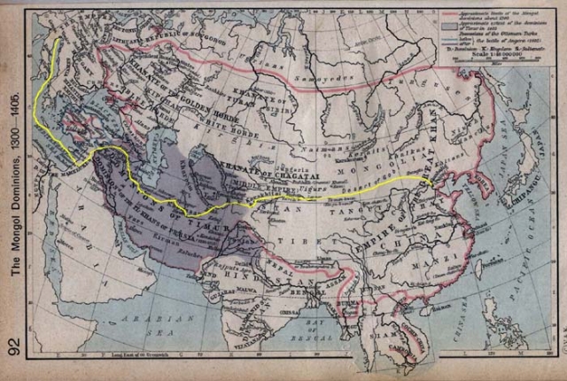 En jaune le voyage aller de Marco Polo